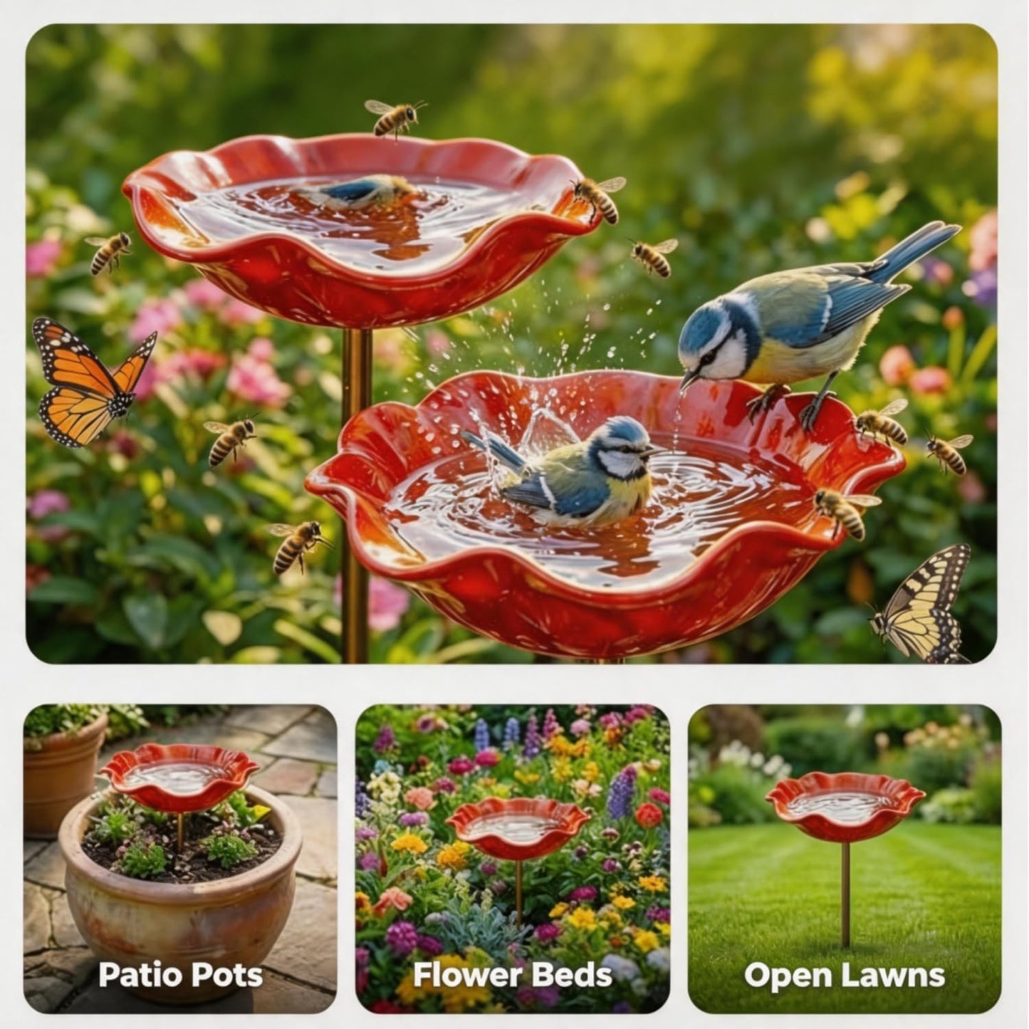 MiaHome™ 🎁Handmade Metal Flower Garden Stake Bird Bath🐦