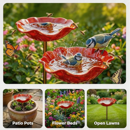 MiaHome™ 🎁Handmade Metal Flower Garden Stake Bird Bath🐦