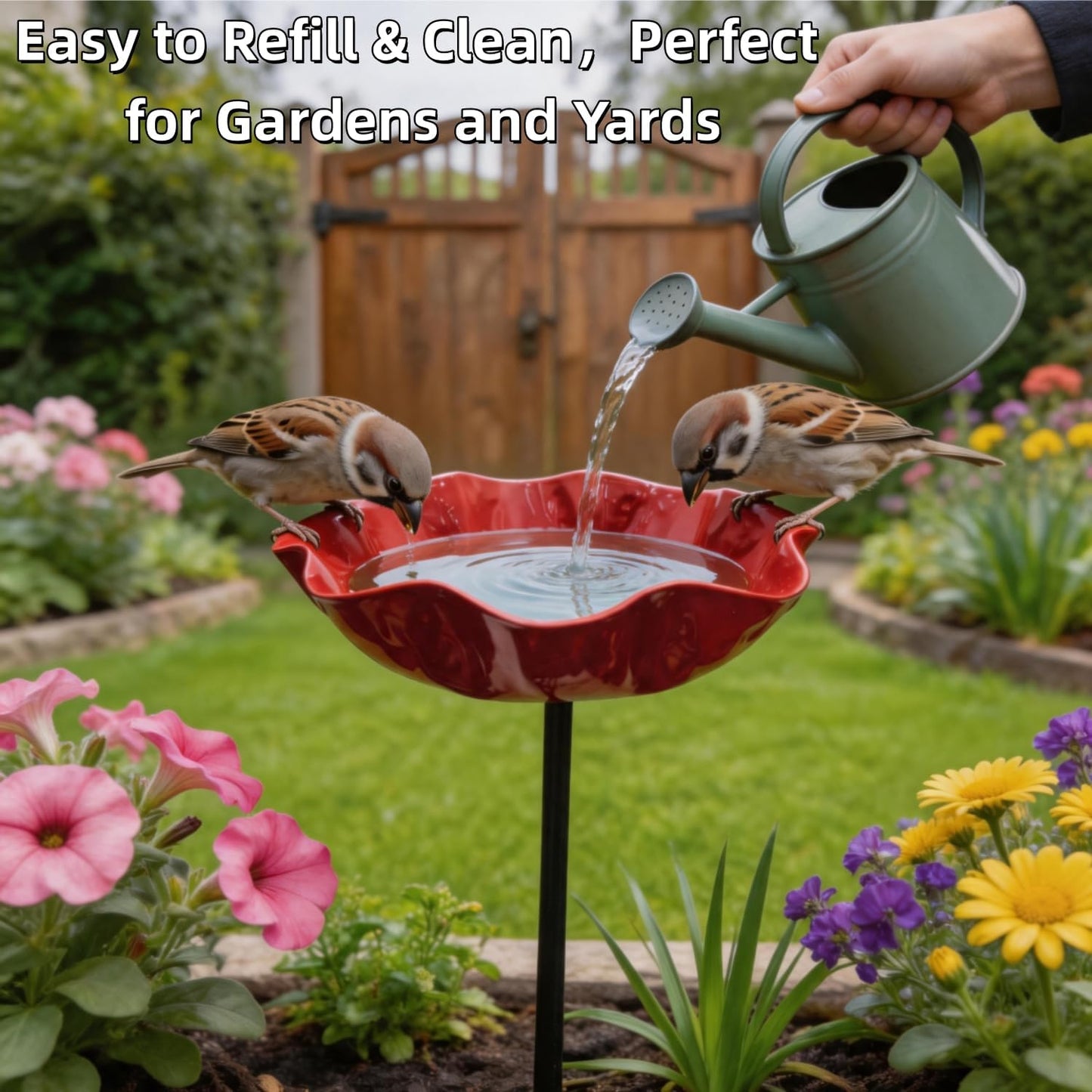 MiaHome™ 🎁Handmade Metal Flower Garden Stake Bird Bath🐦