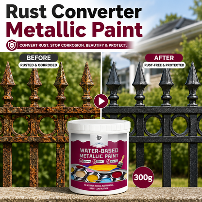 LIMITED TIME 50% OFF⚡MiaHome™ Rust Converter Metallic Paint – One coat stops rust, no sanding, no fumes.Perfect for garden tools & gates. 🔨🛡️