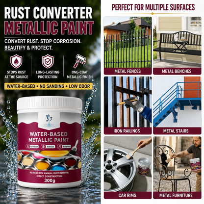 LIMITED TIME 50% OFF⚡MiaHome™ Rust Converter Metallic Paint – One coat stops rust, no sanding, no fumes.Perfect for garden tools & gates. 🔨🛡️